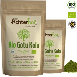 Gotu Kola Pulver BIO in Tüte auf weissem Grund