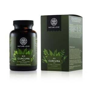 Bio Curcuma (Kurkuma) Kapseln in Verpackung auf weissem Grund